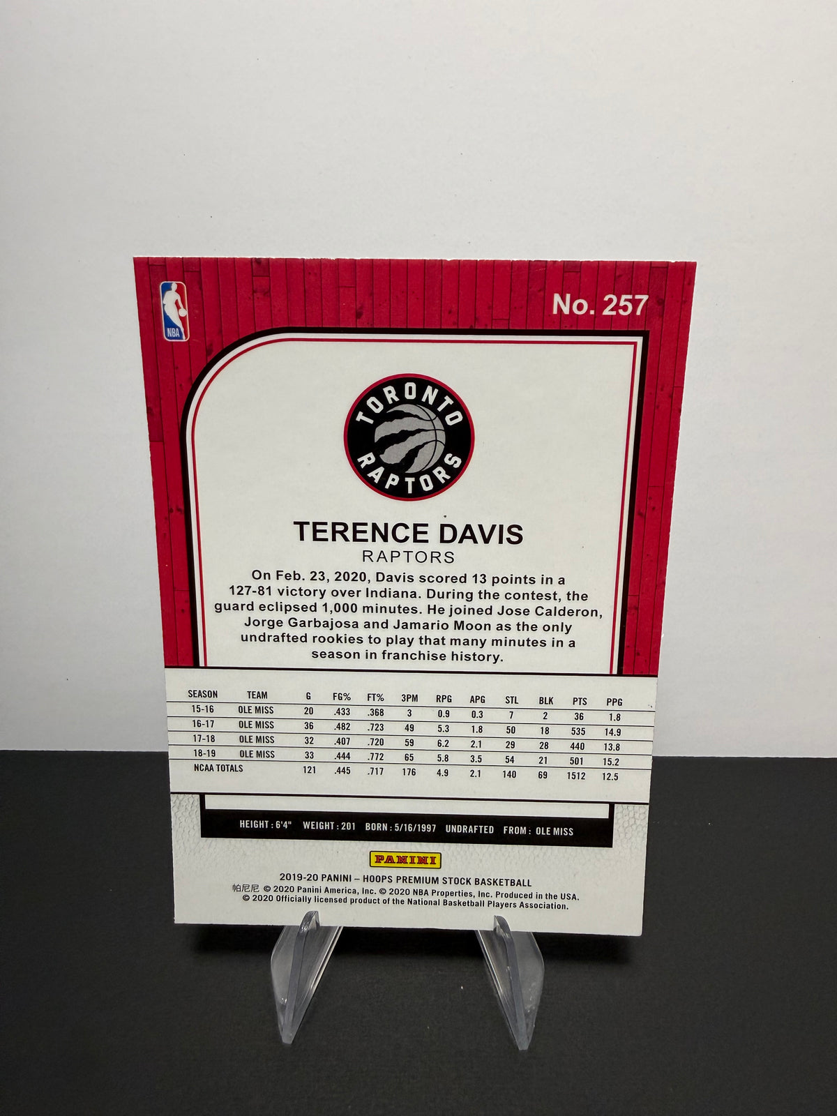 2019-20 Hoops Terence Davis — Toronto Raptors — back