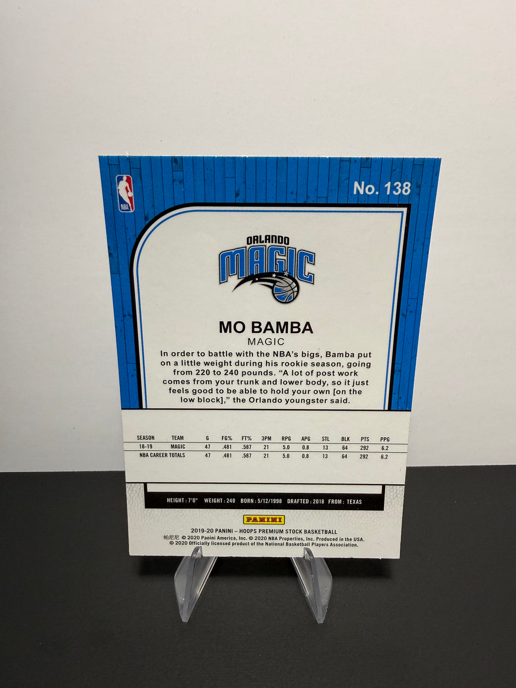 2019-20 Hoops Mo Bamba — Orlando Magic — back