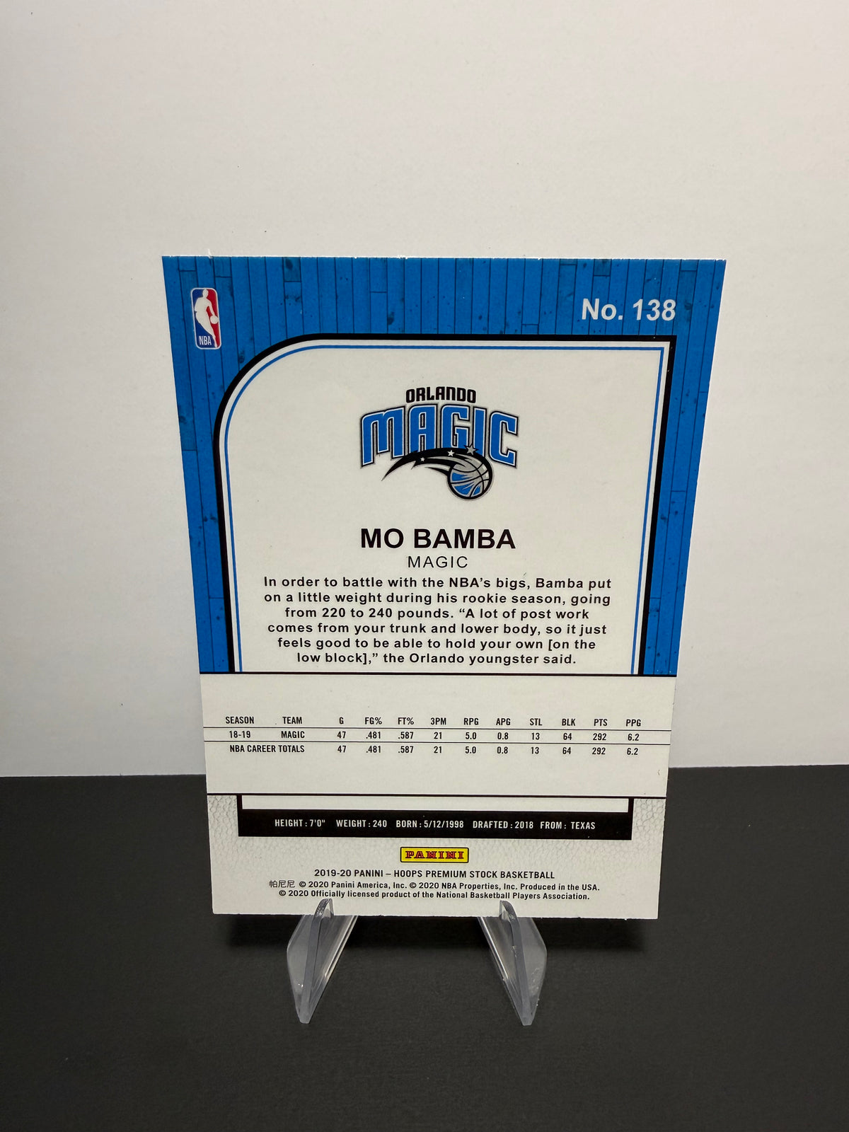 2019-20 Hoops Mo Bamba — Orlando Magic — back