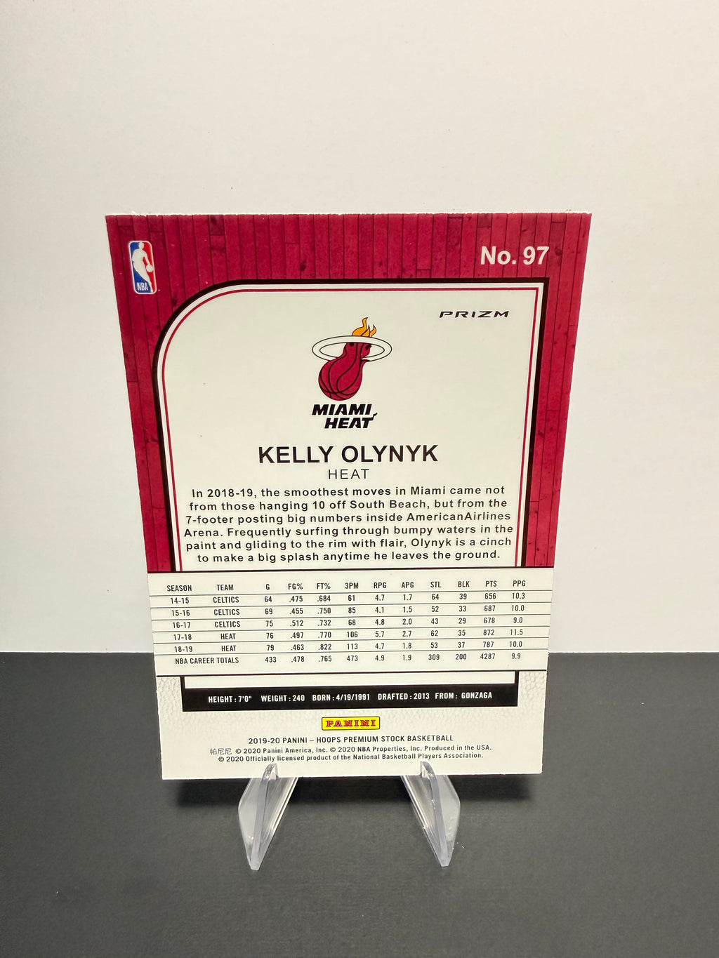 2019-20 Hoops Kelly Olynyk — Miami Heat — back