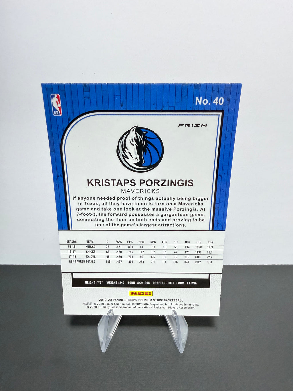 2019-20 Hoops Kristaps Porzingis — Dallas Mavericks — back