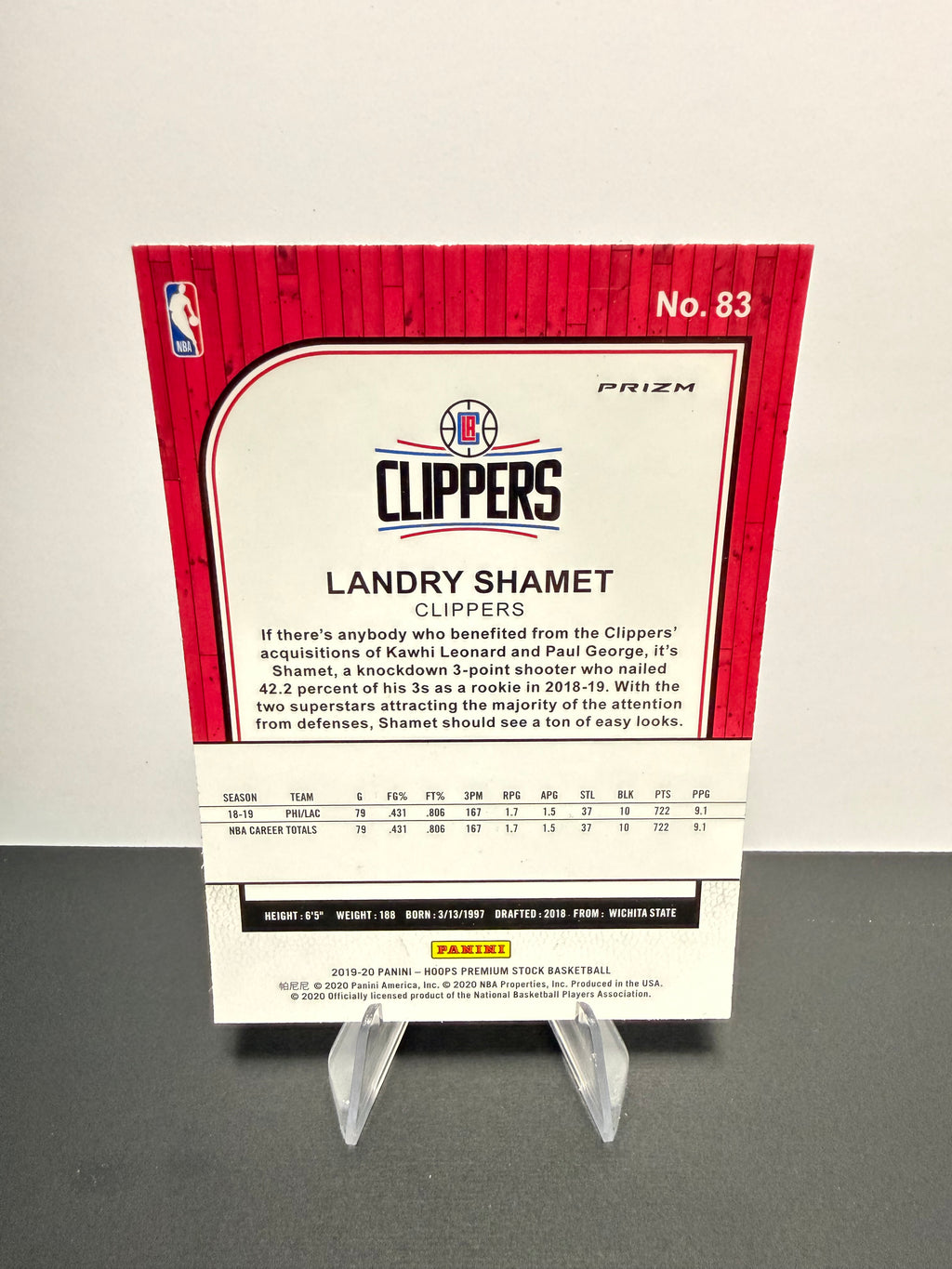 2019-20 Hoops Landry Shamet — Los Angeles Clippers — back
