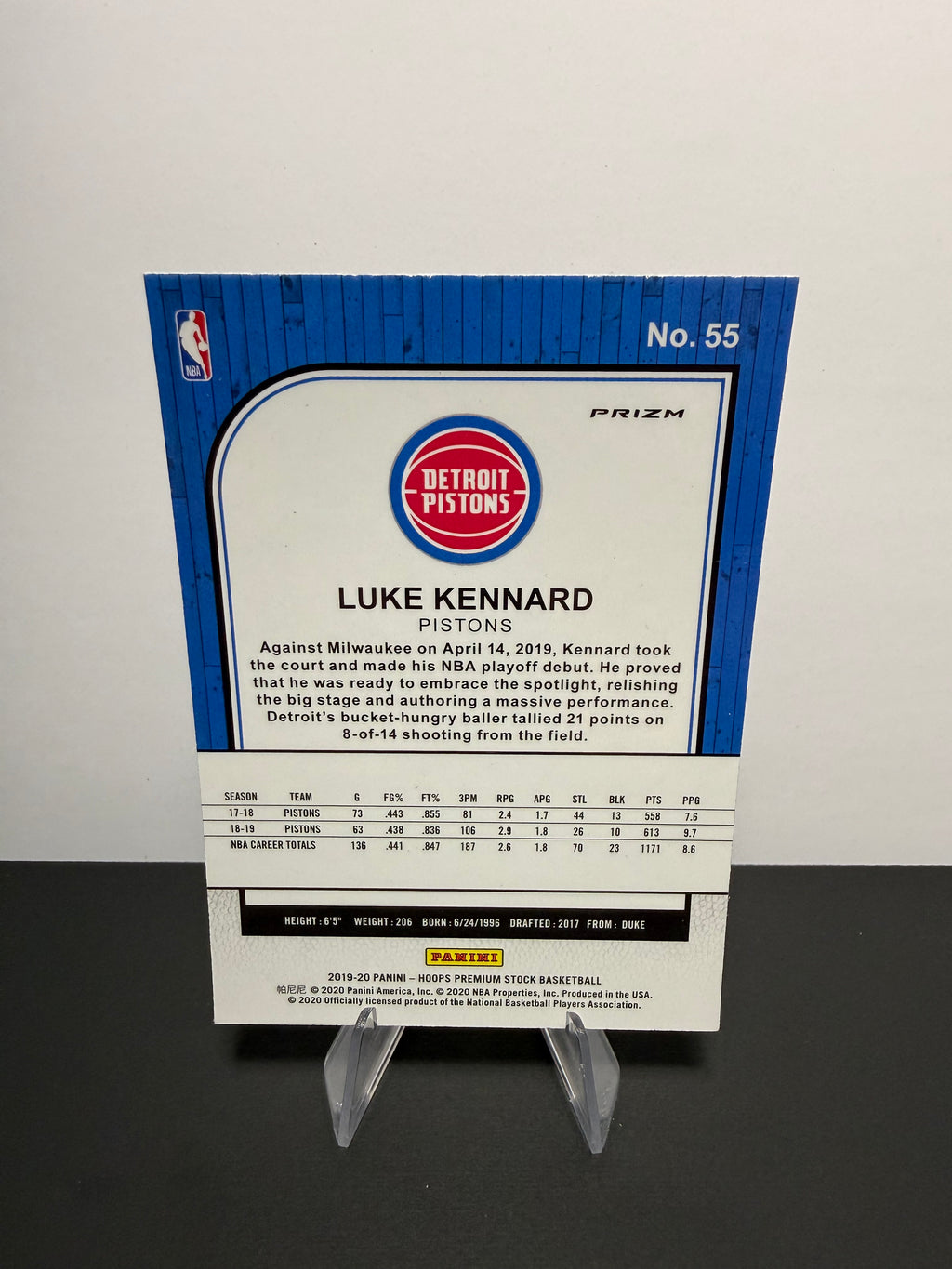 2019-20 Hoops Luke Kennard — Detroit Pistons — back