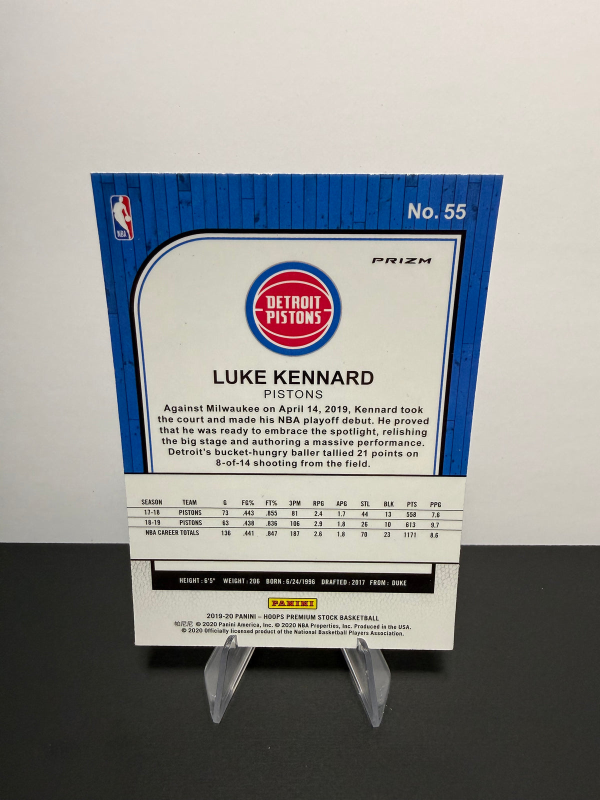 2019-20 Hoops Luke Kennard — Detroit Pistons — back