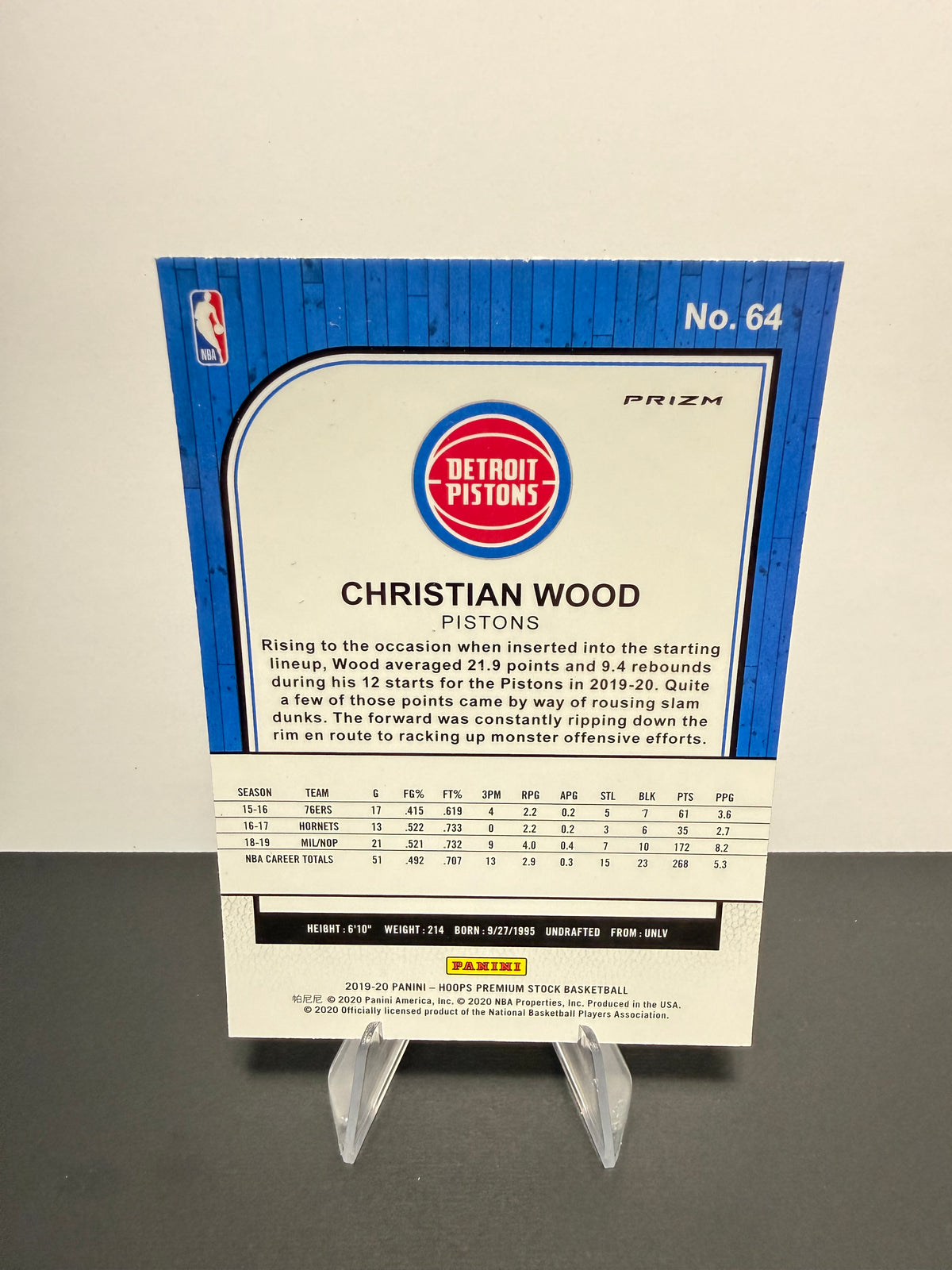 2019-20 Hoops Christian Wood — Detroit Pistons — back