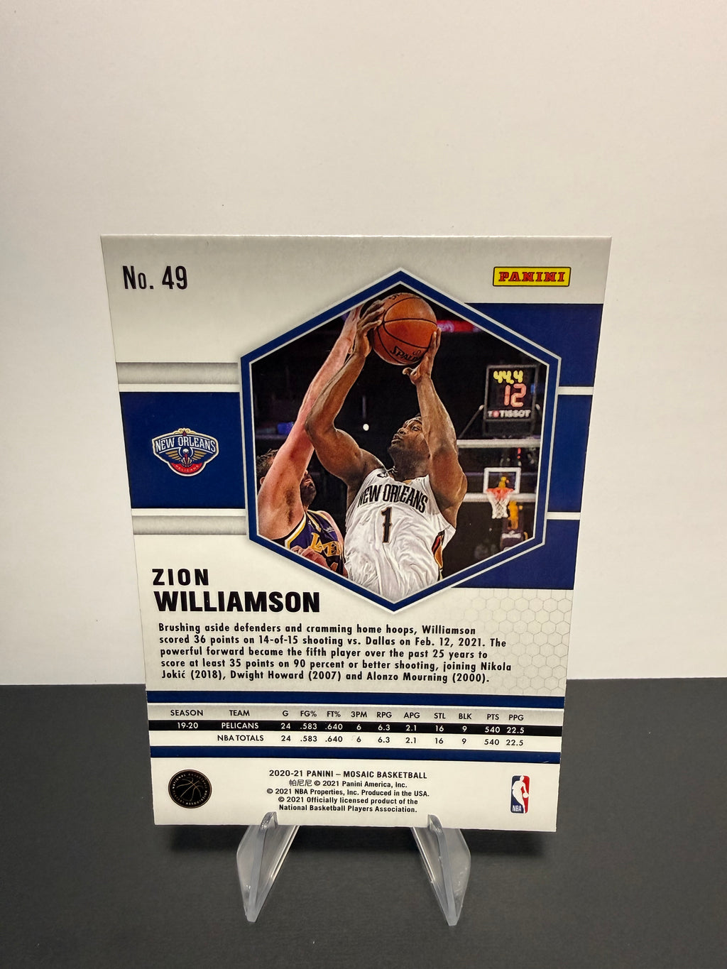 2020-21 Mosaic Zion Williamson — New Orleans Pelicans — back