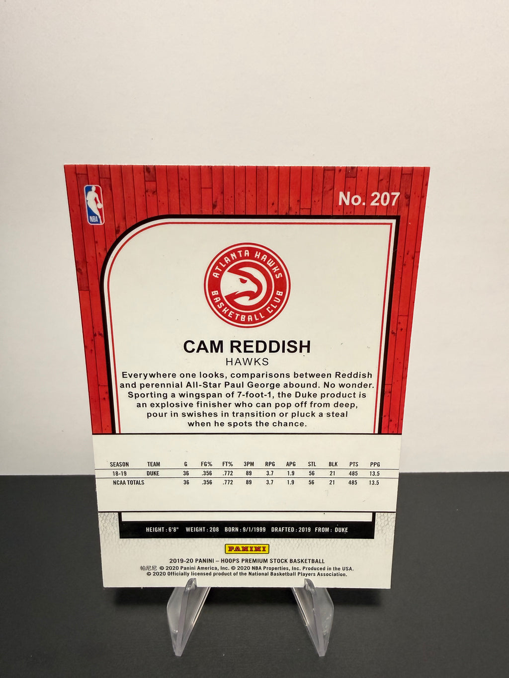 2019-20 Hoops Cam Reddish — Atlanta Hawks — back