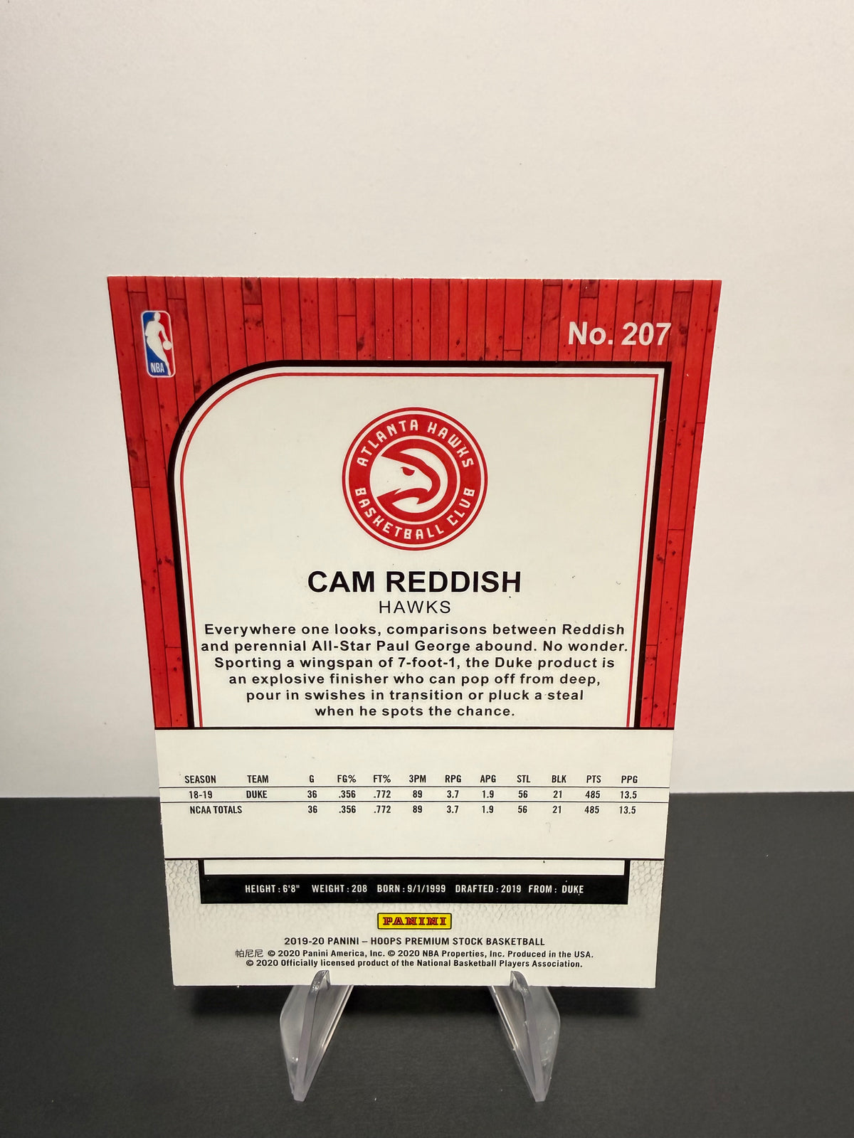 2019-20 Hoops Cam Reddish — Atlanta Hawks — back