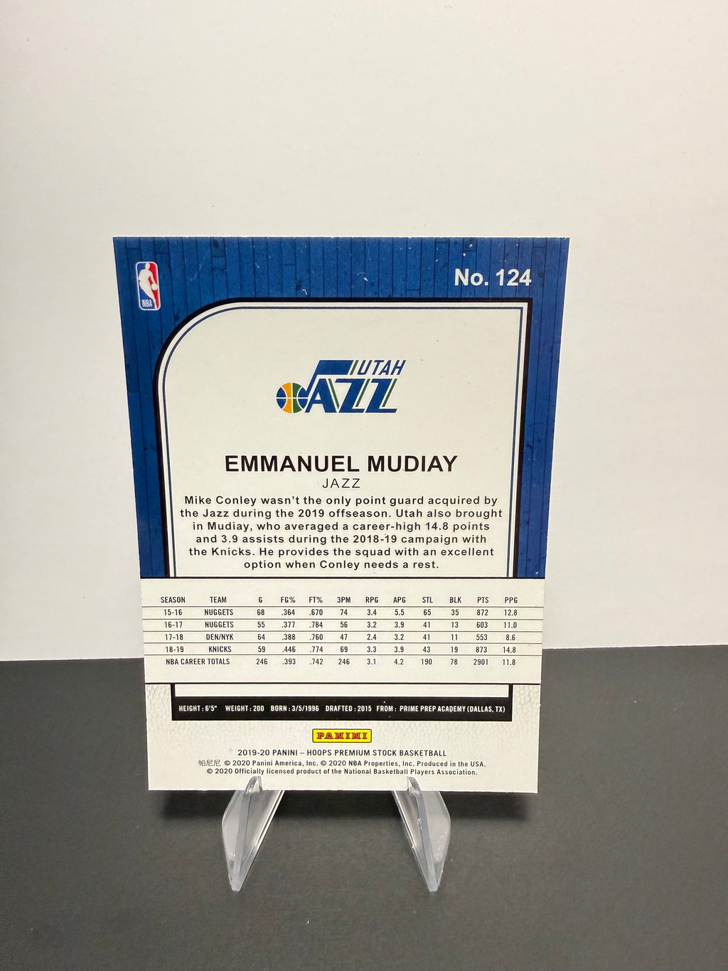 2019-20 Hoops Emmanuel Mudiay — Utah Jazz — back