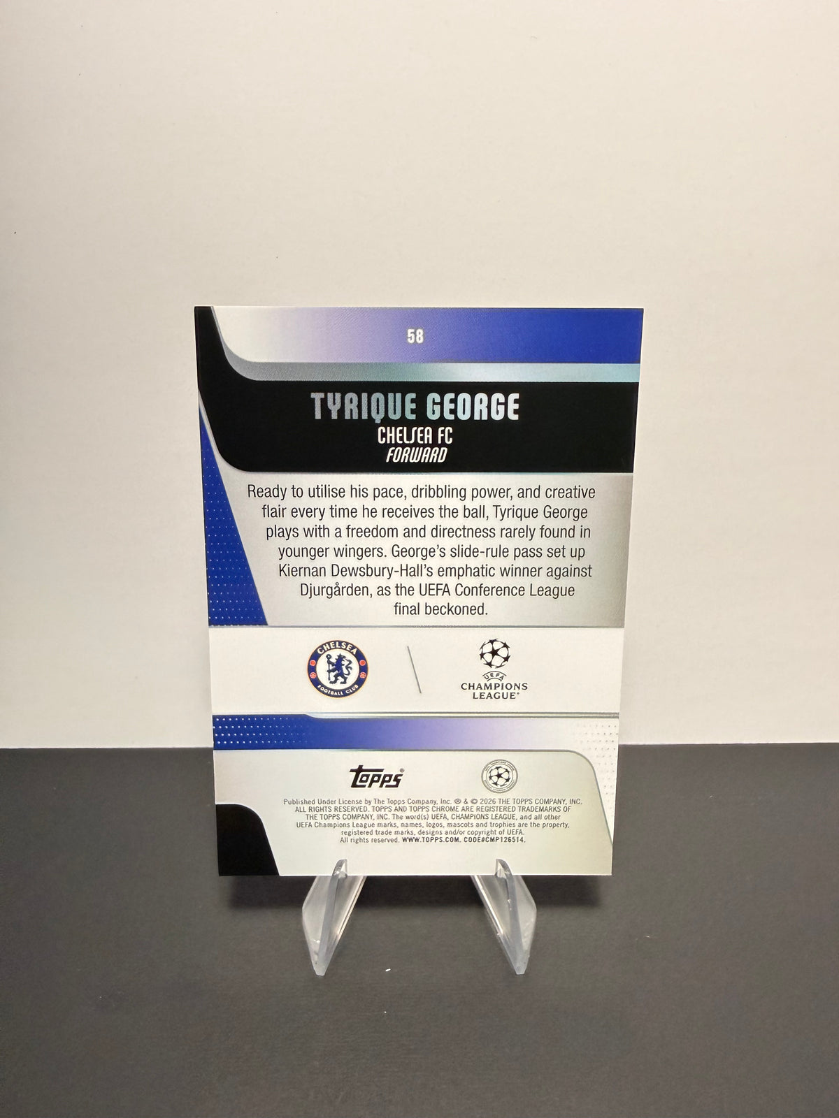 Topps Tyrique George — Chelsea FC — back