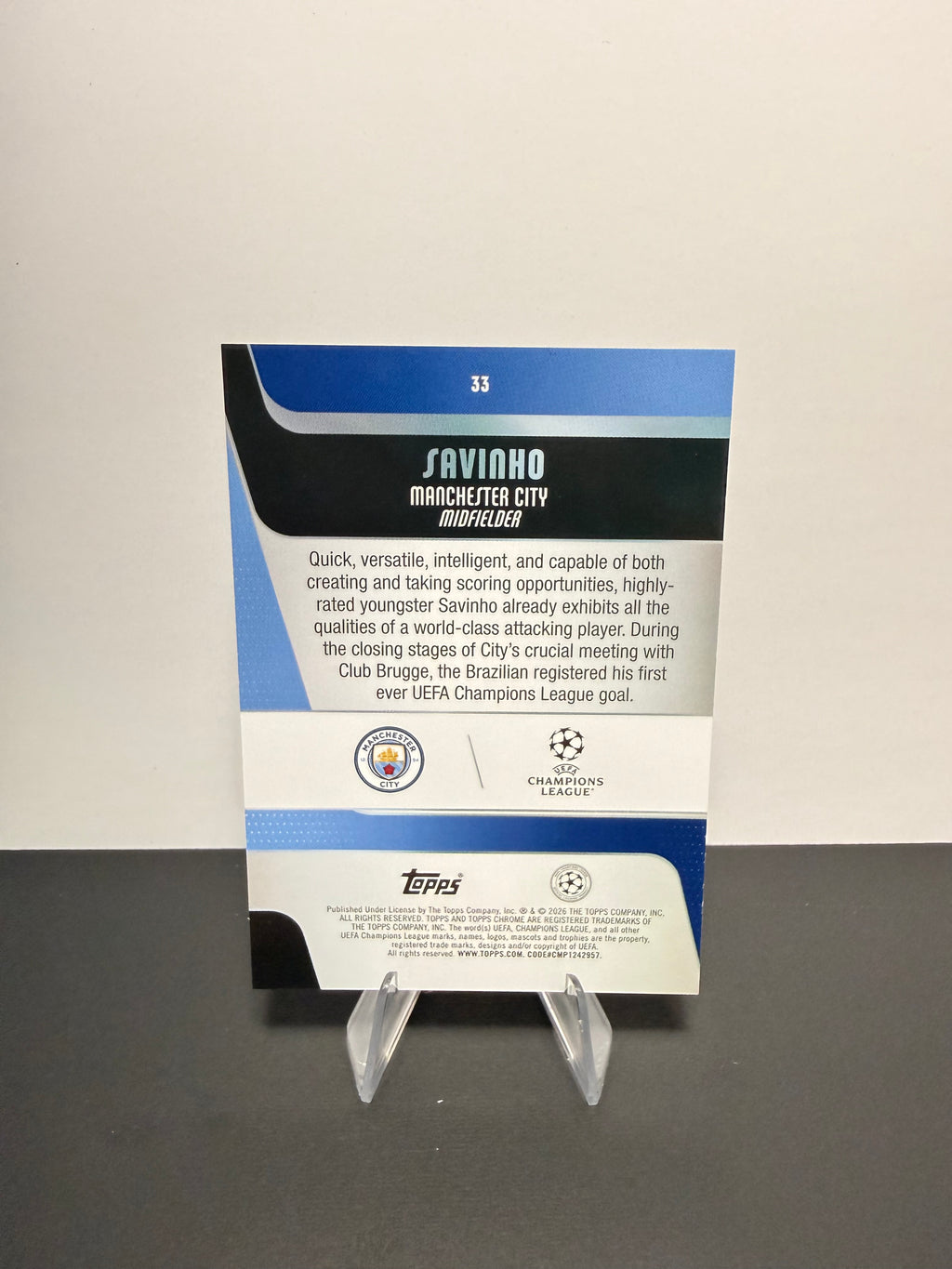 Topps Savinho — Manchester City — back