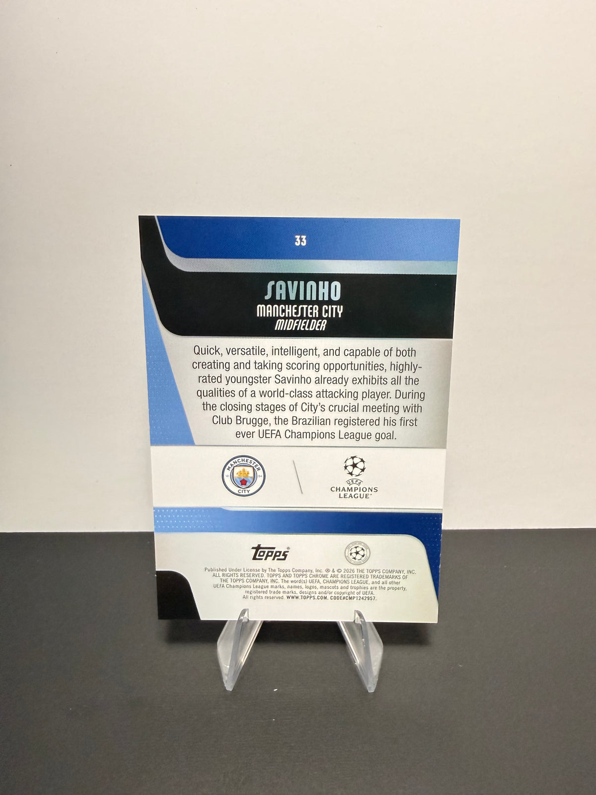 Topps Savinho — Manchester City — back