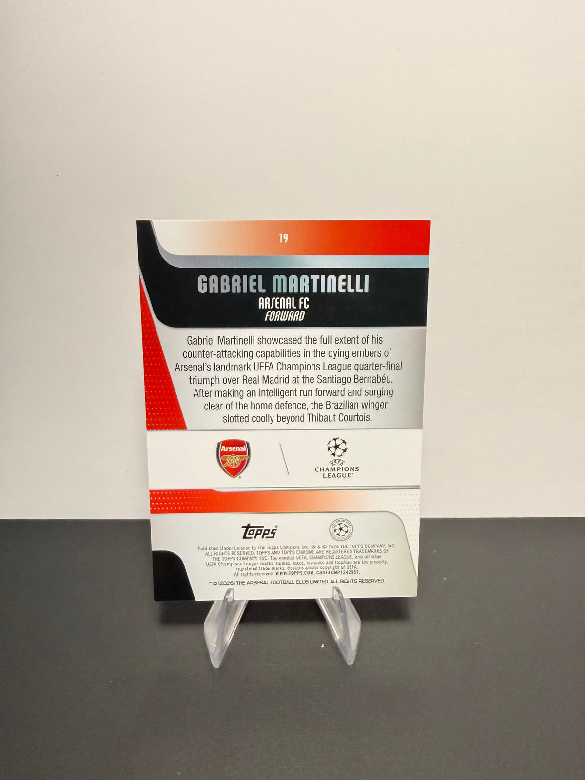 Topps Gabriel Martinelli — Arsenal FC — back
