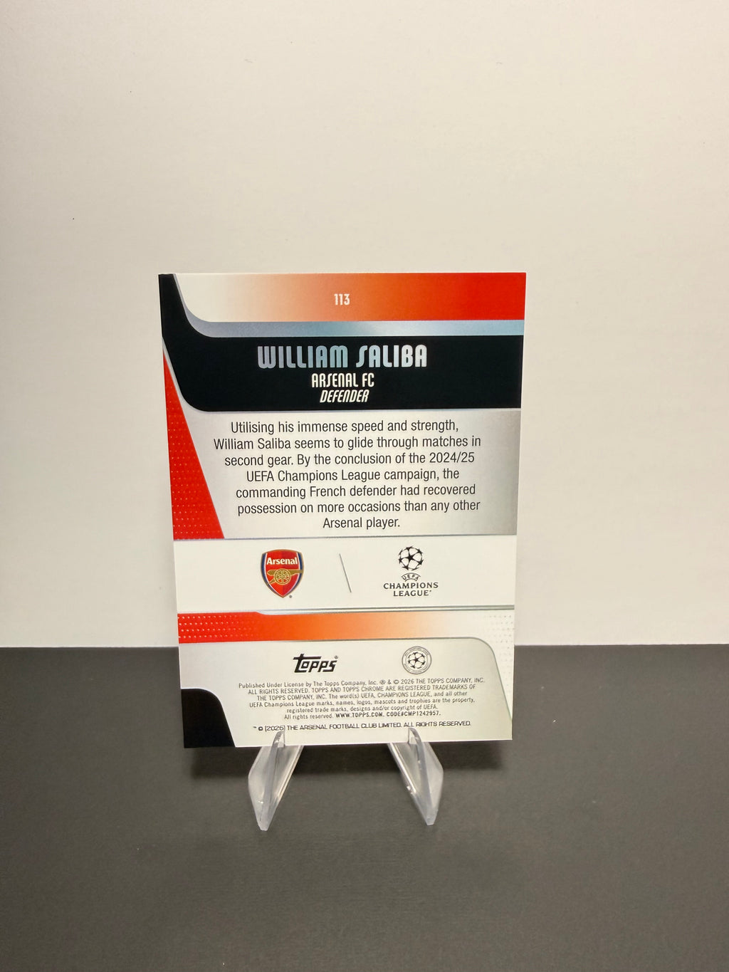 Topps William Saliba — Arsenal FC — back