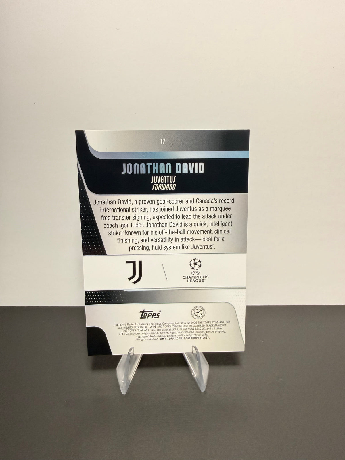 Topps Jonathan David — Juventus — back