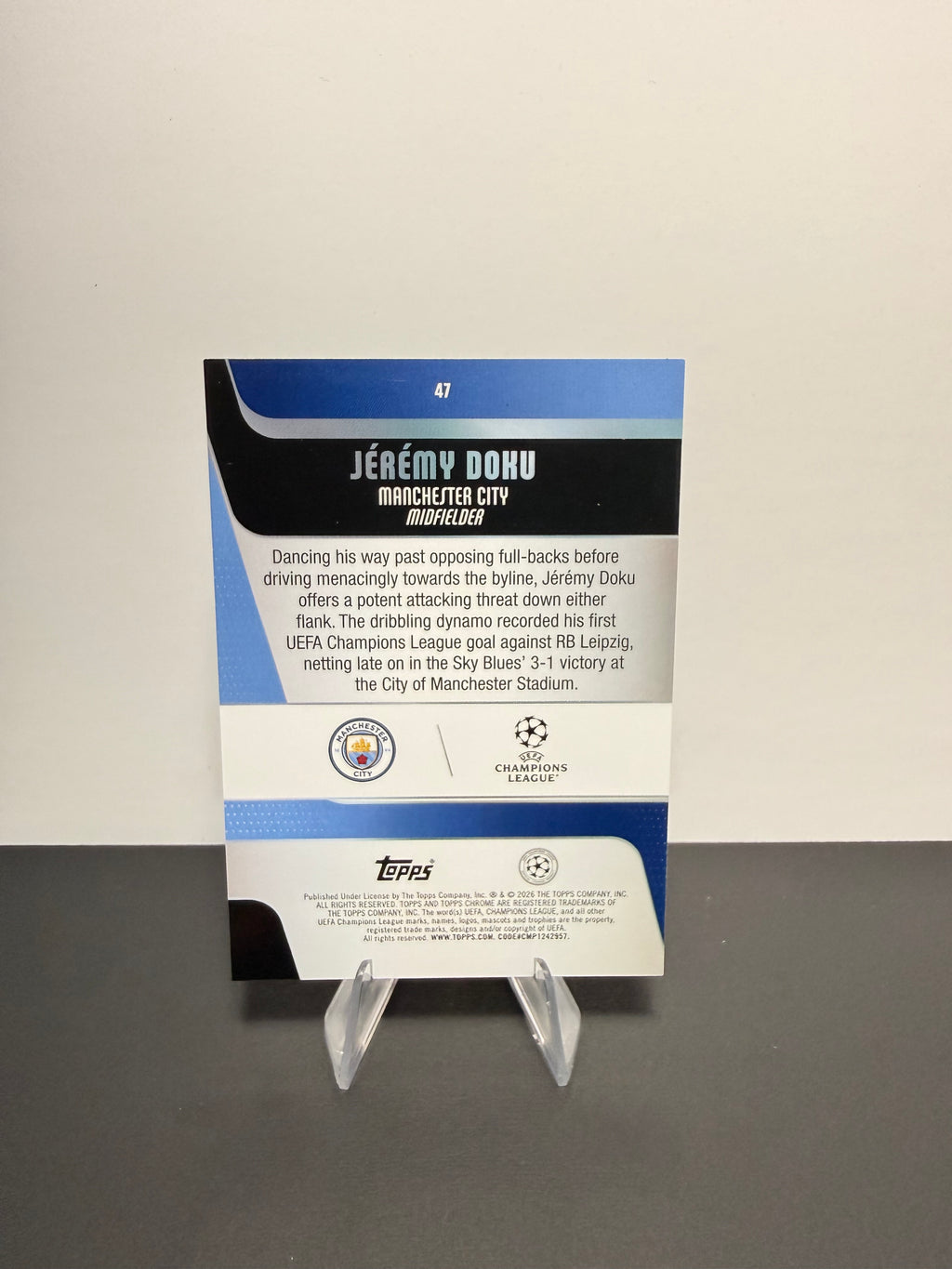 Topps Jérémy Doku — Manchester City — back