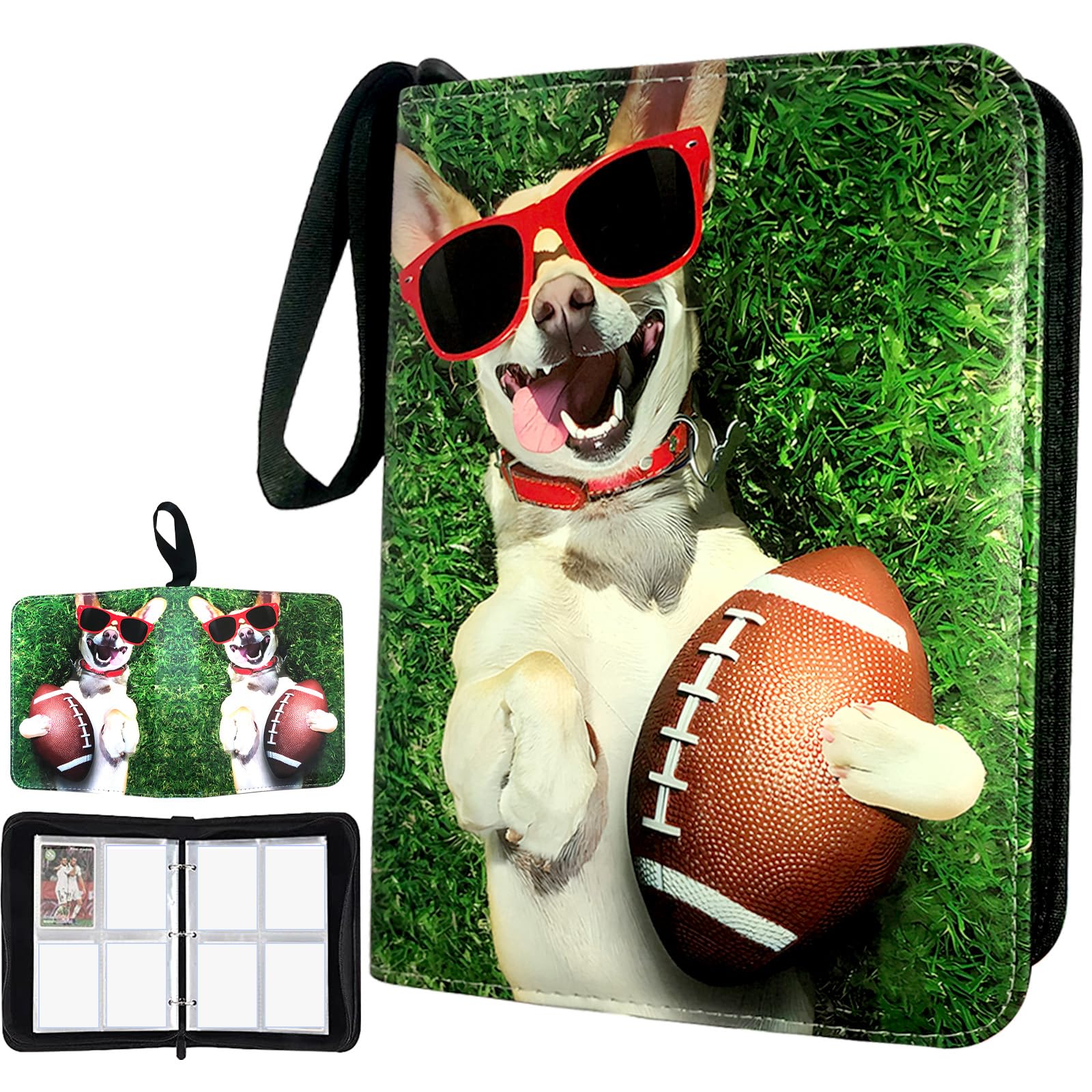 Football Card Binder 400 Pockets Trading Card Binder 4 Pocket with 50 Removable Sleeves Fits 400 Sport Cards 3 Ring Card Holder Binder with Zipper Collector Storage Album