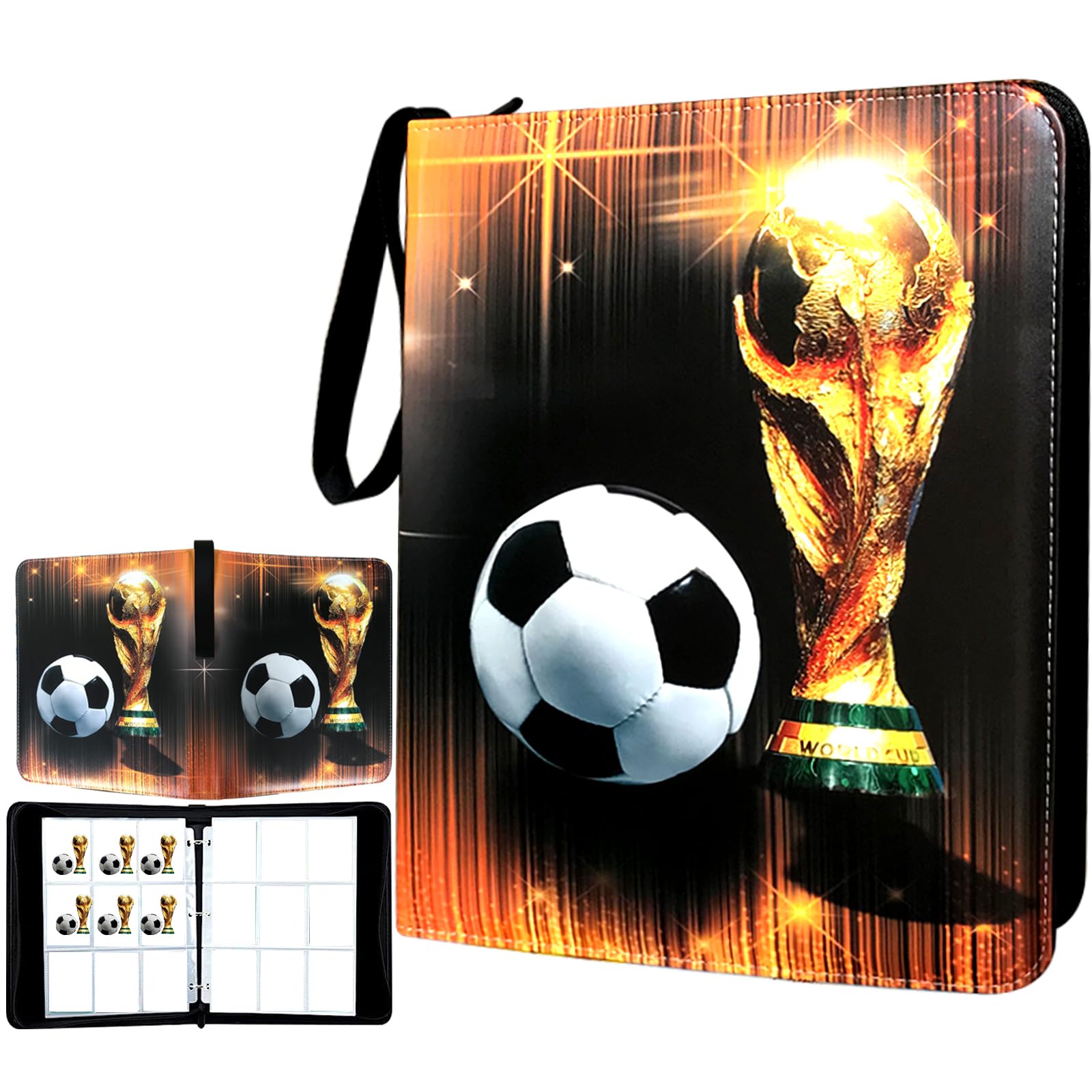 Soccer Card Collector Album with 900 Slots, Holder with 50 Removable Sleeves Suitable for 900 Sports Cards, Soccer Card Gift, Collector’s Album with Zipper and Display Case